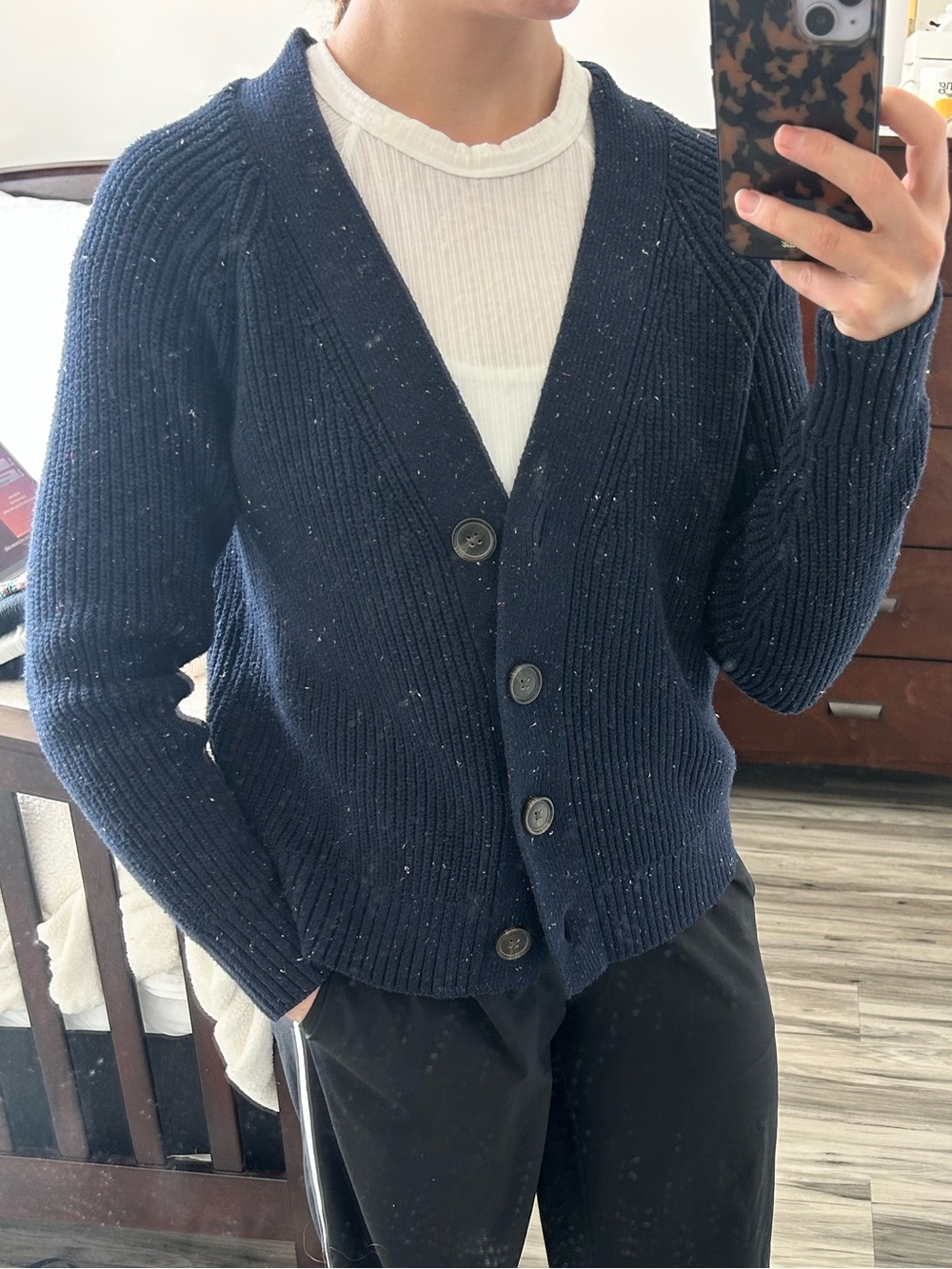Women's Old Navy Cozy Knit Rainbow Flecked Navy Button-Down Cardigan Sweater